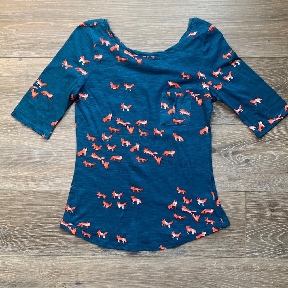 Anthropologie Blue Fox Print Half Sleeve Tee